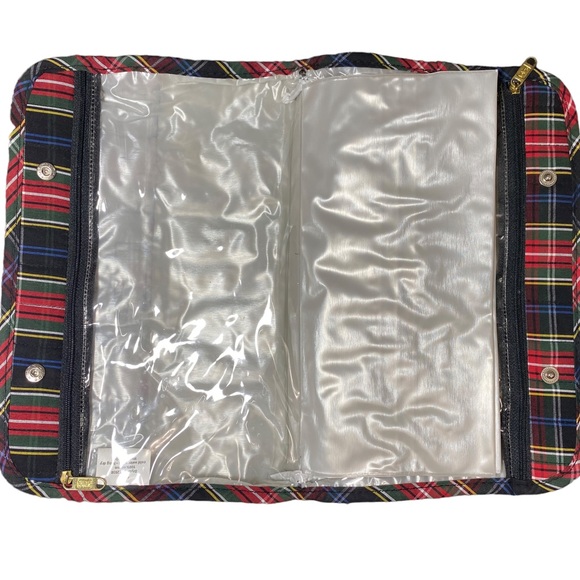 TOTES Toiletry Bag Cosmetic Makeup GUC tartan red plaid Travel Case handles - Picture 9 of 10